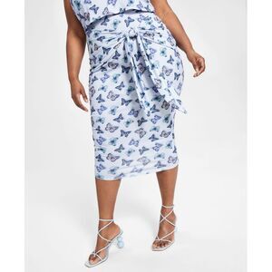 Nina Parker Trendy Plus Size Printed Tie Front Midi Skirt